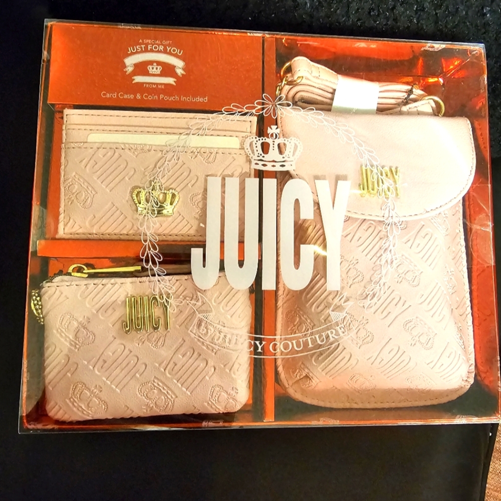 Juicy Couture Cellie 3 Piece Set: Pink Wallet, Cell Phone Bag, Card Case New